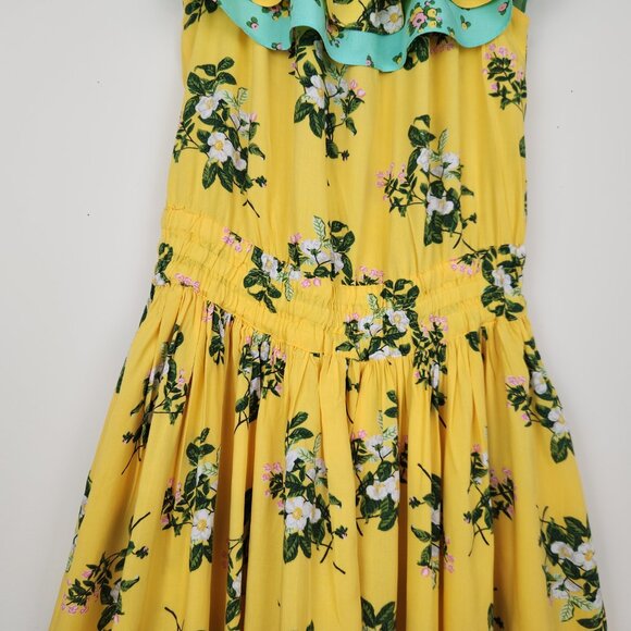 Matilda Jane Size XS Yellow Floral Ruffle Off the Shoulder Dress w/ Pockets NWT - Picture 4 of 7